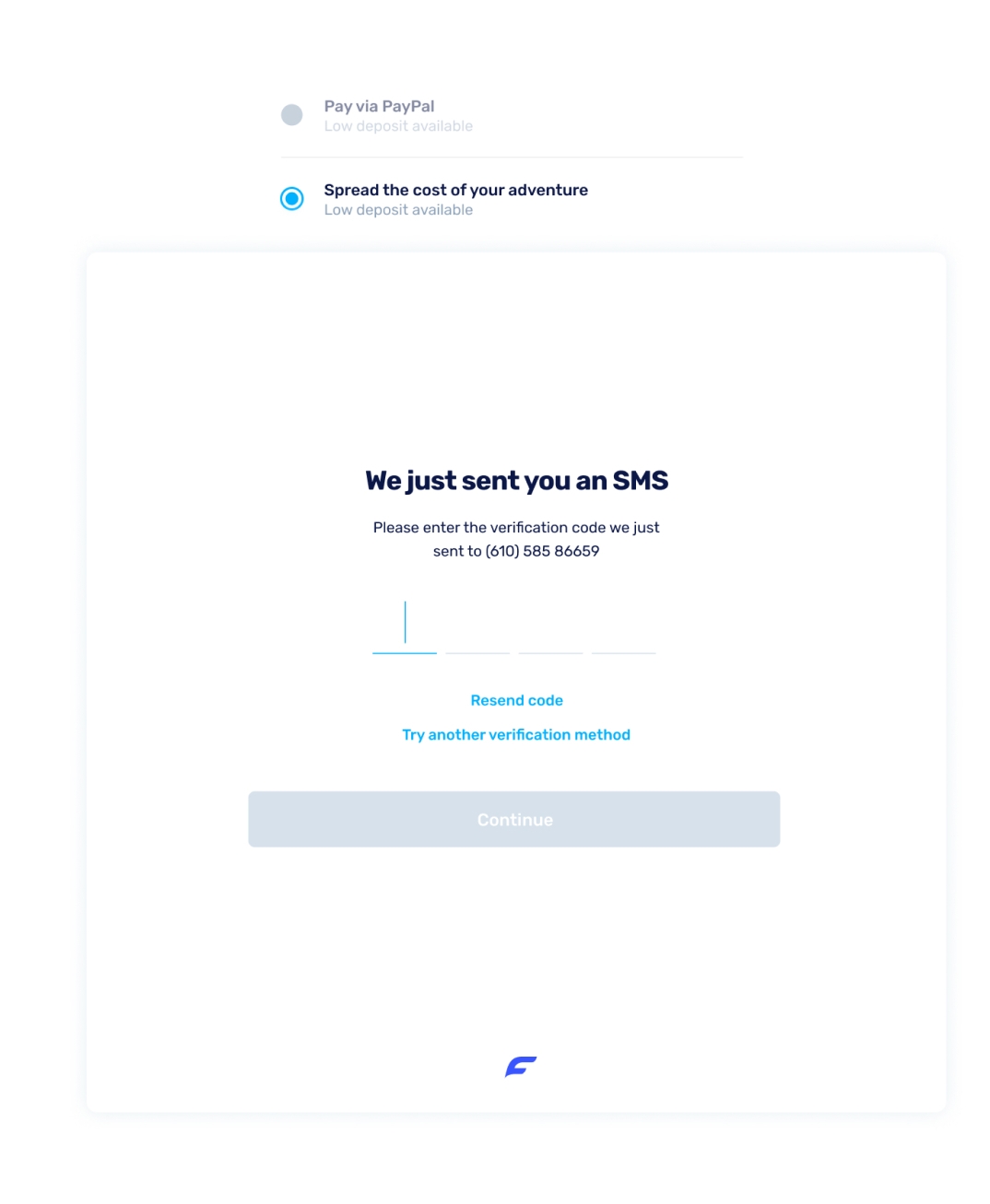 Checkout UI - SMS code sent